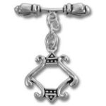 Intricate silver brooch with dangling ornament