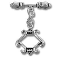 Intricate silver brooch with dangling ornament