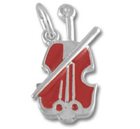 Red cello charm pendant with bow