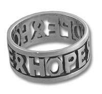 Silver band ring with cut-out letters HOPE