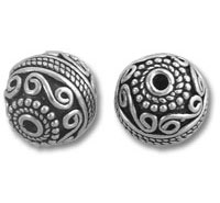 Two ornate silver filigree round beads
