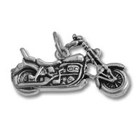 Silver motorcycle charm pendant on white background