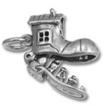 Silver boot charm with tiny house detail
