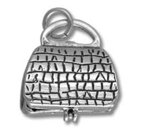 Silver handbag charm with textured grid pattern