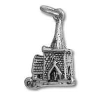 Silver church pendant charm with spire