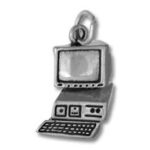 Silver vintage desktop computer charm pendant