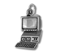 Silver vintage desktop computer charm pendant