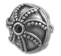 ornate silver round bead with dotted design