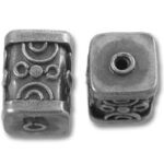 Antique silver rectangular metal beads with circles