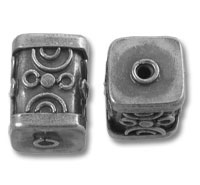 Antique silver rectangular metal beads with circles