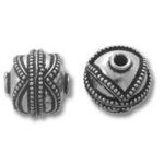 Two ornate silver round metal beads