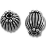 Silver ribbed round decorative spacer beads