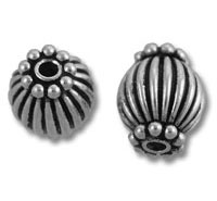 Silver ribbed round decorative spacer beads