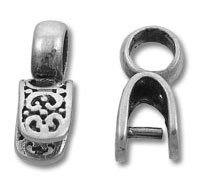 Silver decorative pendant bail, front and side