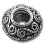 Ornate silver bead with swirl filigree