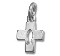 Silver cross pendant with fish cutout
