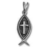 Silver ichthys pendant with cross