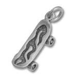 Silver skateboard charm pendant with wavy design