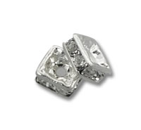 Pair of silver rhinestone square spacer beads