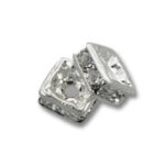 Two silver square rhinestone spacer beads