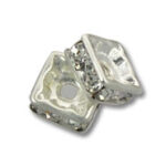 Pair of square silver rhinestone spacer beads