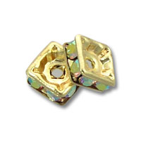 Two iridescent gold square spacer beads
