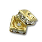 Two gold square rhinestone spacer beads