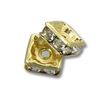 Two gold square rhinestone spacer beads