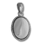 Oval silver pendant with white gemstone