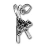 Silver letter K charm with skier figure