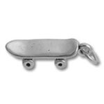 Silver skateboard charm pendant with wheels