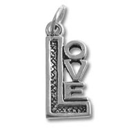 Silver pendant charm spelling LOVE vertically