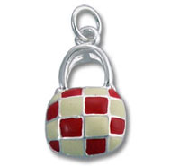 Red and cream checkerboard purse charm