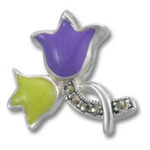 Silver tulip brooch with purple and green