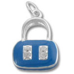 Blue padlock pendant charm with two gems