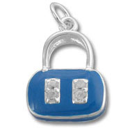 Blue padlock pendant charm with two gems