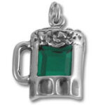 Silver beer mug pendant with green gem