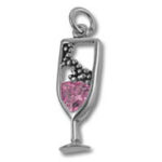 Champagne flute pendant charm with pink heart