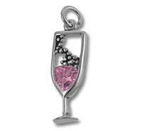Champagne flute pendant charm with pink heart