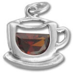 Silver coffee cup pendant with red gemstone