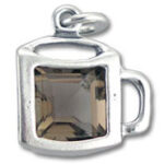 Silver coffee mug charm with square gemstone