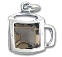 Silver coffee mug charm with square gemstone