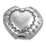Silver heart-shaped charm bead with scalloped edge
