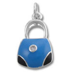 Blue enamel handbag charm pendant with gem
