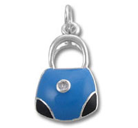 Blue enamel handbag charm pendant with gem