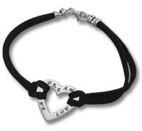 Black cord bracelet with silver heart charm