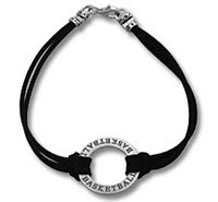 Black cord necklace with basketball pendant