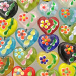 Hearts with Flowers Glass Beads