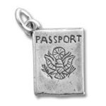 Silver passport charm pendant with eagle emblem