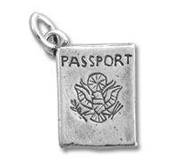 Silver passport charm pendant with eagle emblem